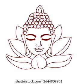 Head of Buddha with lotus flower on white background. Line art. Vector illustration. Editable stroke