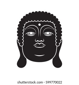 Head of Buddha In Simple Black Style Isolated On White Background. Created For Mobile, Web, Decor, Print Products, Application.