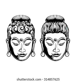 Head of Buddha. Vector illustration isolated on white