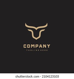 Head buffalo bull gold minimalist logo symbol design illustration vector for company