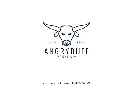 head buffalo line outline  hipster vintage logo vector icon illustration 