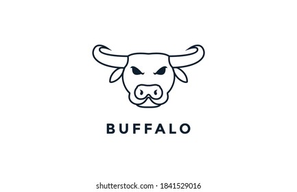 head buffalo strong line outline  hipster  logo vector icon illustration 