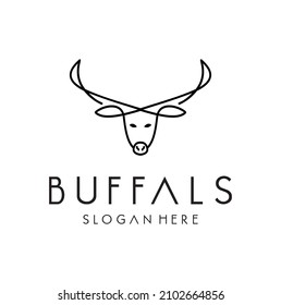 Head Buffalo Strong Line Outline Logo Vector Icon Illustration of bull. Head of cow , bull and bison logo line art outline simple sign emblem black silhouette