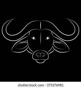 Head of Buffalo. White on black.