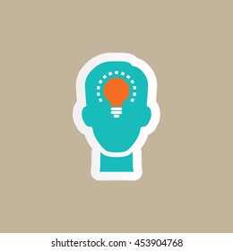 Head with bulb icon in flat style.