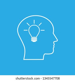 Head, bulb, idea icon. Vector illustration, flat design.
