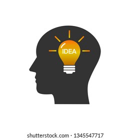 Head, bulb, idea icon. Vector illustration, flat design.