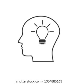 Head, bulb, idea icon. Vector illustration, flat design.