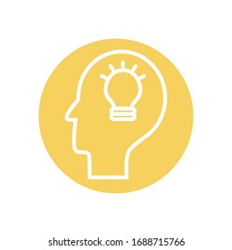 head with bulb light icon over white background, line block style, vector illustration