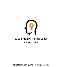 head and bulb light logo, human with bulb lamp lightning logo icon idea think line linear minimal illustration