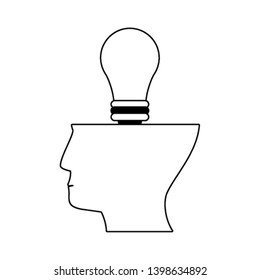 Head with bulb light symbol in black and white