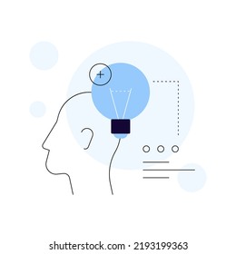 Head with bulb. New idea, thinking process. Smart. Simple flat illustration. Vector file.