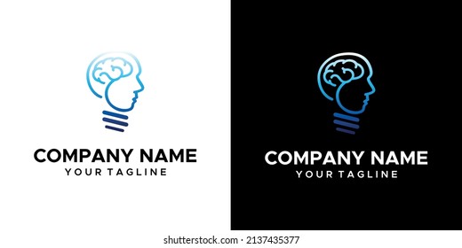 a head and bulb themed graphic image, on a black and white background. vector graphics base.