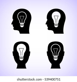 Head with bulb  - vector icon set