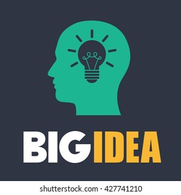 Head with bulb vector illustration. Big idea and think design.