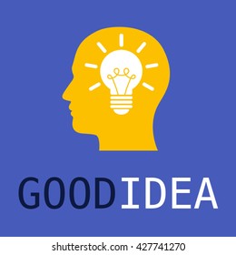 Head with bulb vector illustration. Good idea and think design.