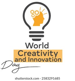 Head with a bulb, World Creativity and Innovation Day, April 21.Innovatio day vector logo design and wallpaper. world creativity and innovation wallpaper and greeting card design.