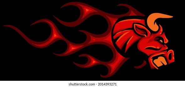 head Bull with flames vector illustration design