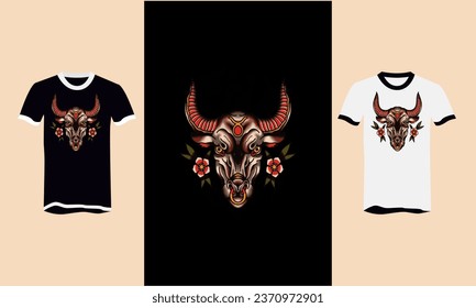 head bull and flowers t-shirt artwork design