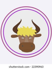 Head of the bull in a framework on a white background