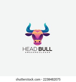 diseño del logotipo del toro de cabeza degradado colorido