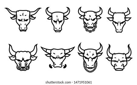 Head bull logo icon designs with chain on the neck vector.