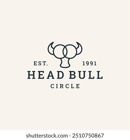 Head bull logo vector hipster vintage icon illustration