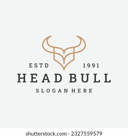 Símbolo del logotipo del toro de la cabeza icono ilustración hipster vintage retro.