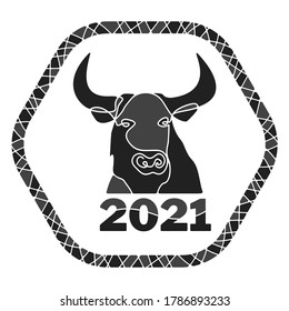 Head of bull Silhouette full face, drawn with one line. Symbol of 2021 on Chinese calendar. Asian traditions, holidays. Horoscope and zodiac sign. Vector illustration.