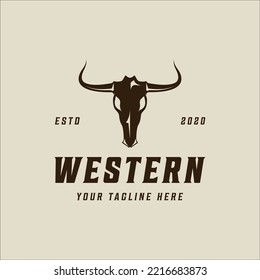 head of bull skull logo vintage vector illustration template icon graphic design. western texas longhorn sign or symbol for butcher or ranch and livestock concept