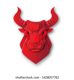 Head of the Bull, symbol of the Bullish Stock market, Paper cut out style, vector illustration