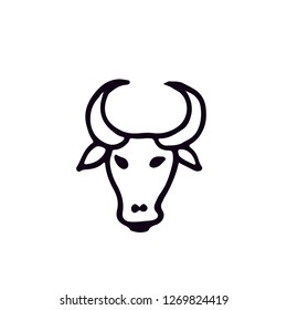 the head of a bull, vector illustration, drawing face. Isolated on white background. 