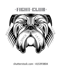 Head of bulldog in engraving style black on white