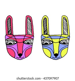 Head Bunny, Rabbit illustration, Art colouring book, hand drawn, illustration bird, T-shirt Graphics, cute cartoon characters 