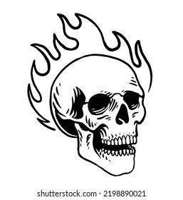 Head burned, hand drawn Skull illustration for t-shirt, tattoo