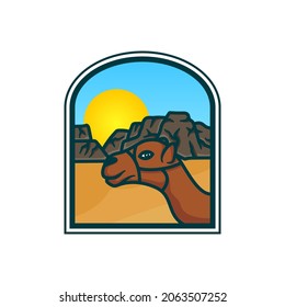head of camel in desert logo design use modern style