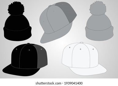 Head caps with black white and gray color combination simple and unique designs. Full HD vector designs you just need to download and place your company logo and own it for your brand to grow.