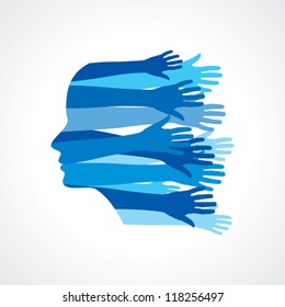 Head with Caring hands, abstract vector illustration