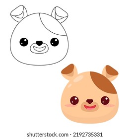 The head of a cartoon animal. Dog's head. Contour drawing.  Cute cartoon dog. Educational coloring book with animals for preschool and kindergarten children