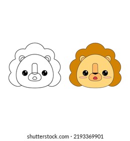 The head of a cartoon animal. Lion's head. Contour drawing. Cute cartoon lion. Educational coloring book with animals for preschool and kindergarten children.