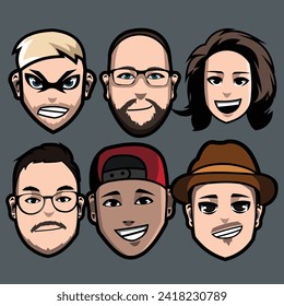 head cartoon bundle vector simple style