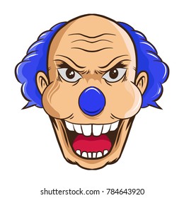 Head Of Cartoon Clown Isolated With Blue Hair and Blue Nose
