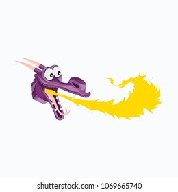 Head of cartoon dragon with fire from his mouse. The head of the fire-breathing dragon