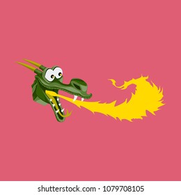 Head of cartoon dragon with fire from his mouth. The head of the fire-breathing dragon