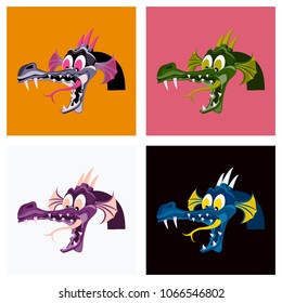 Head of cartoon dragon with open mouse. The head of the fire-breathing dragon