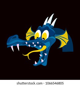 Head of cartoon dragon with open mouse. The head of the fire-breathing dragon