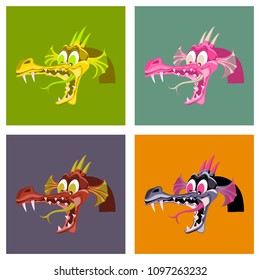 Head of cartoon dragon with open mouse. The head of the fire-breathing dragon