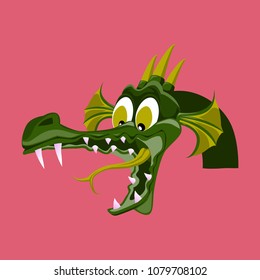Head of cartoon dragon with open mouth. The head of the fire-breathing dragon