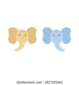 The head of a cartoon elephant. Blue and beige baby elephants.
