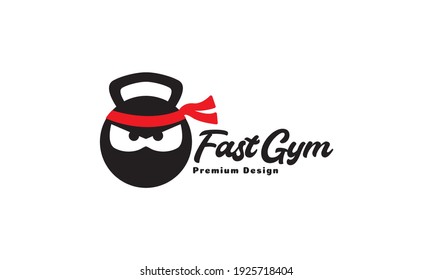 head cartoon ninja with gym logo design vector icon symbol illustration